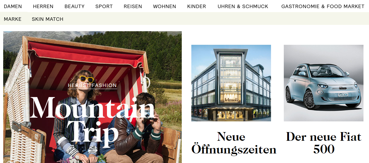 Die Startseite von Jelmoli