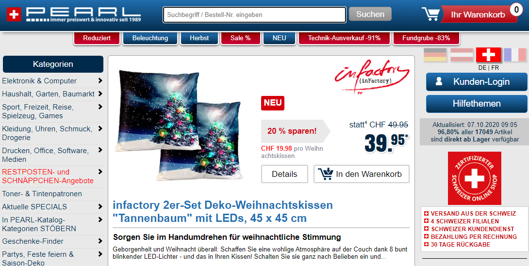 Die Startseite von Pearl