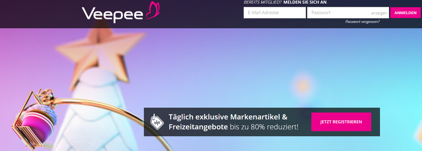 Die Startseite von Veepee