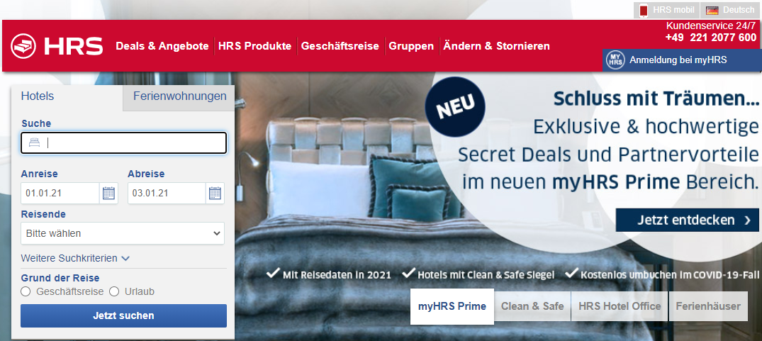 Die Startseite von HRS