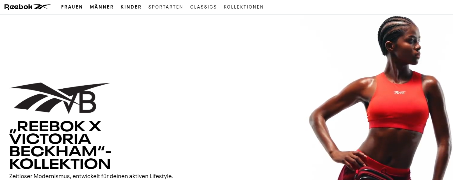 Die Startseite von Reebok