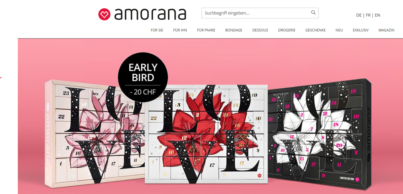 Amorana Startseite mit Kategorien