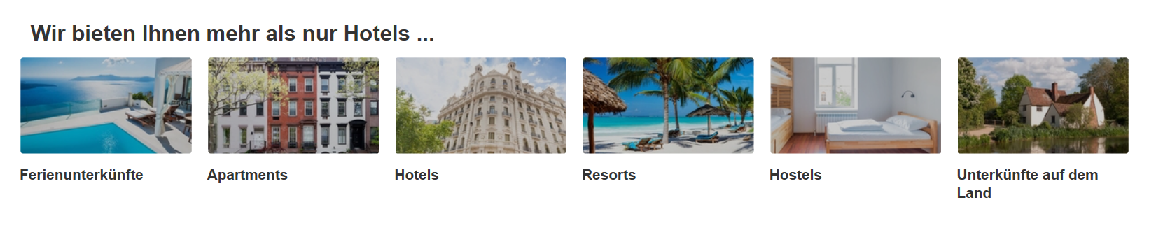 Die Kategorien von Hotels.com