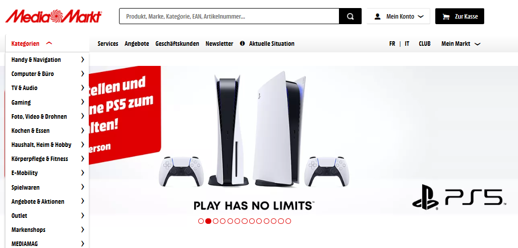 Die Startseite von Mediamarkt