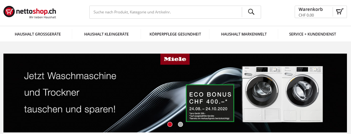 Die Startseite von Nettoshop