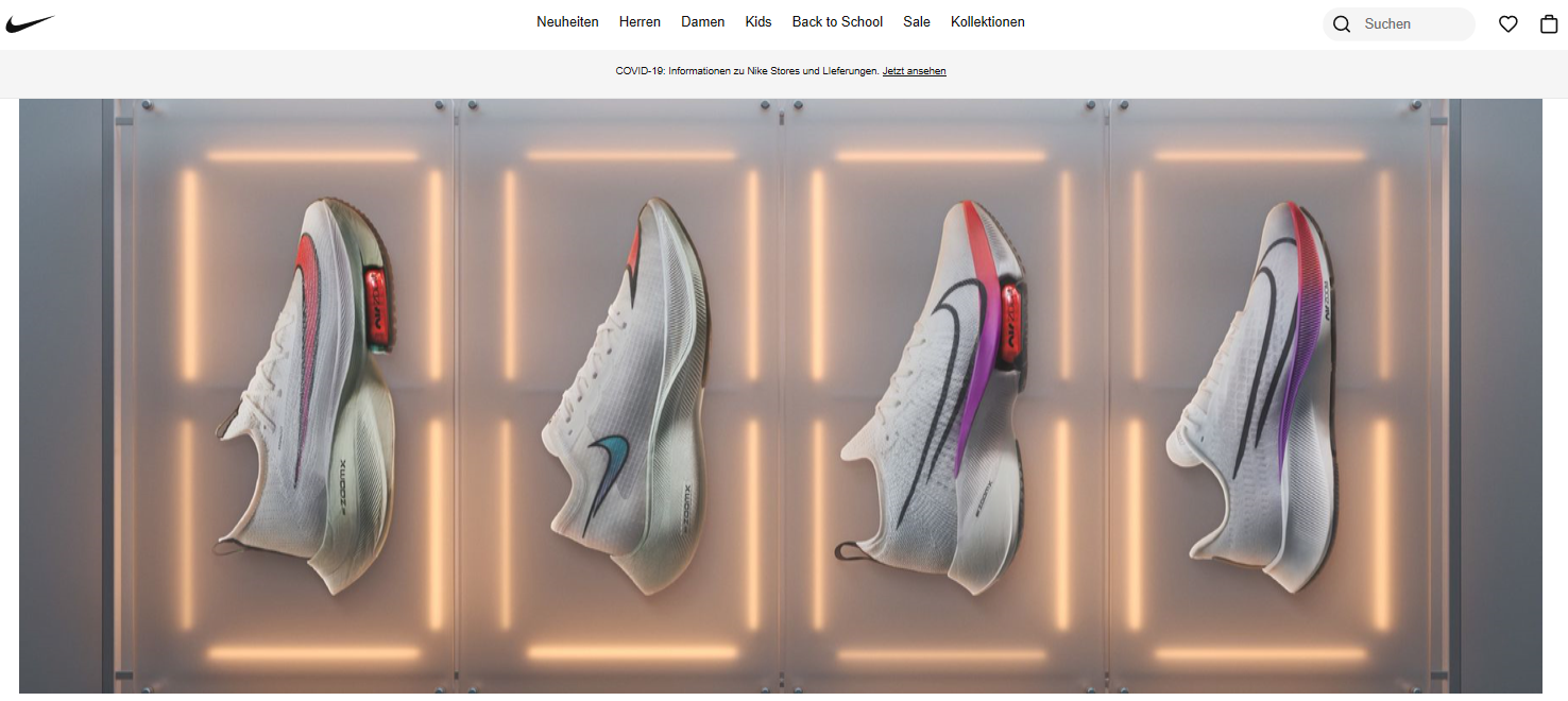 Die Startseite von Nike