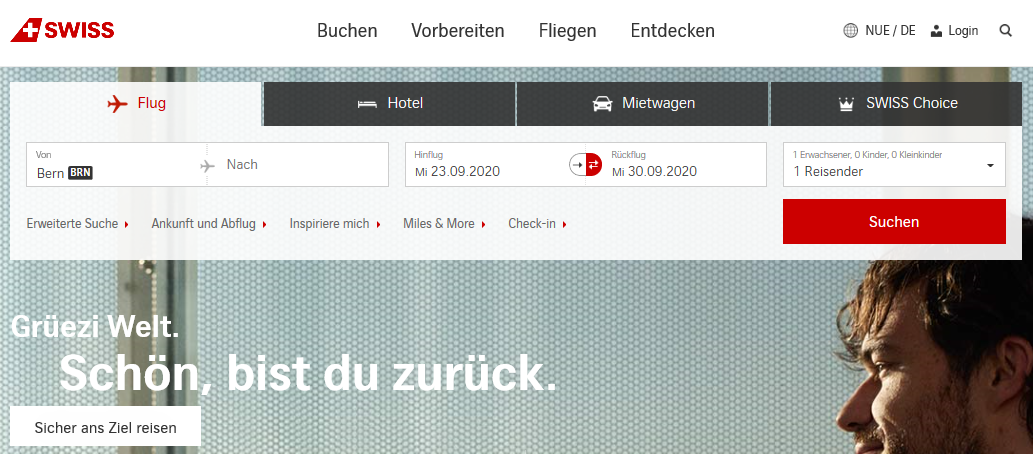Flüge buchen bei Swiss
