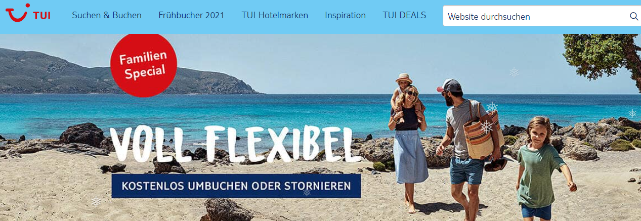 Die Startseite von TUI