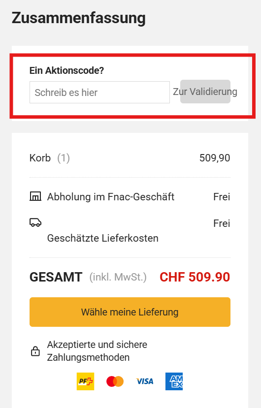 So kannst du deinen Code Promo FNAC eingeben