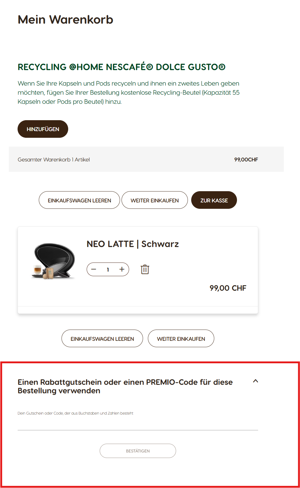 Dolce Gusto Gutschein einlösen