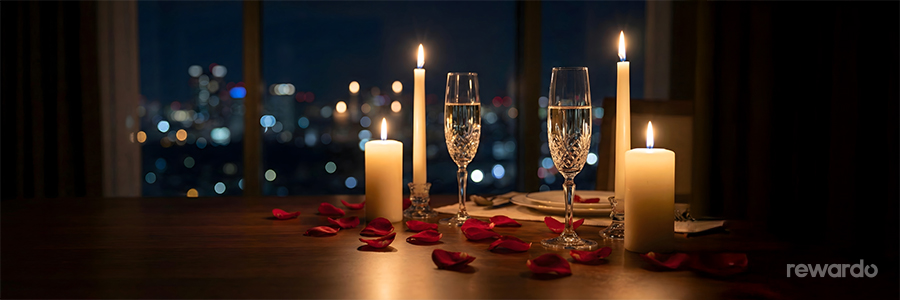 Candle-Light-Dinner - Kerzen, Weingläser, dunkles Licht