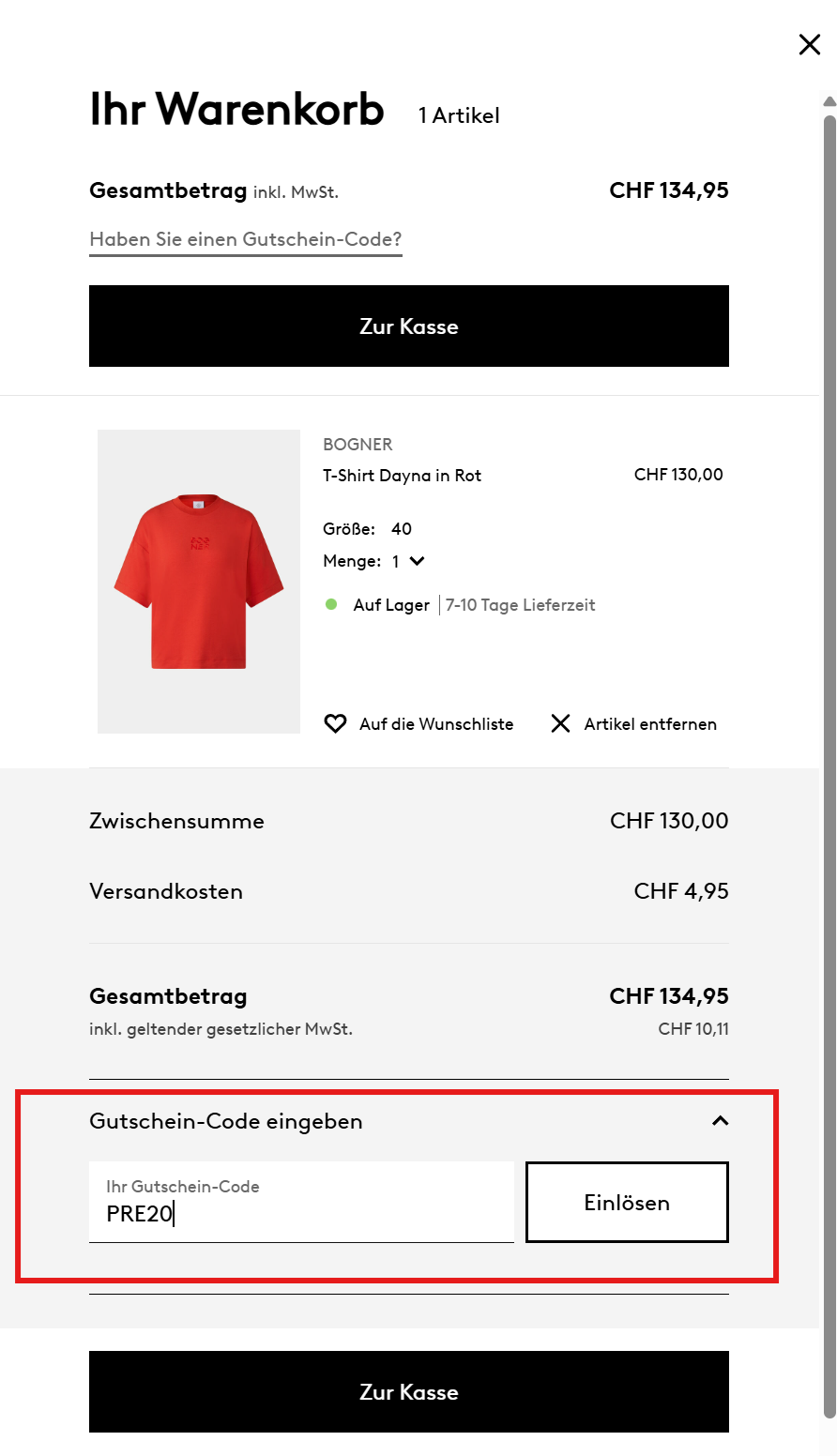 BOGNER Gutschein einlösen