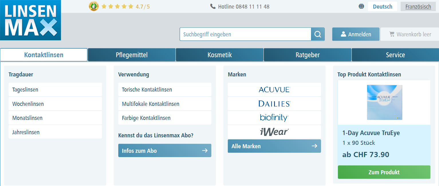Die Startseite von LinsenMax