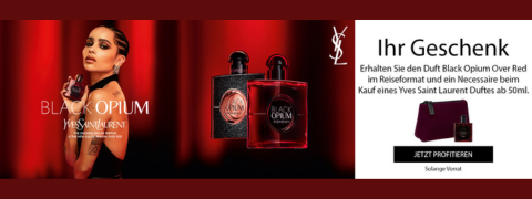 Geschenk: GRATIS Black Opium Over Red im Reiseformat + Necessaire beim Kauf eines Yves Saint Laurent Duftes ab 50 ml